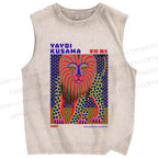 Unisex Yayoi Kusama Funny Lion Printed Washed Tank Top