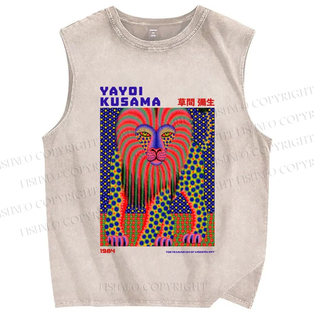 Unisex Yayoi Kusama Funny Lion Printed Washed Tank Top