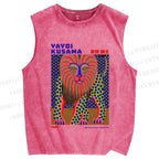 Unisex Yayoi Kusama Funny Lion Printed Washed Tank Top