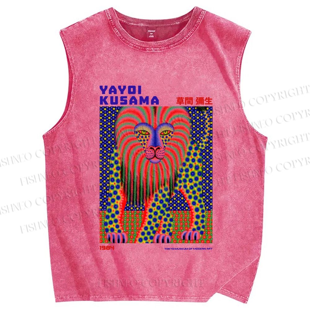 Unisex Yayoi Kusama Funny Lion Printed Washed Tank Top