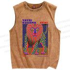 Unisex Yayoi Kusama Funny Lion Printed Washed Tank Top