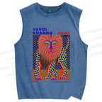 Unisex Yayoi Kusama Funny Lion Printed Washed Tank Top