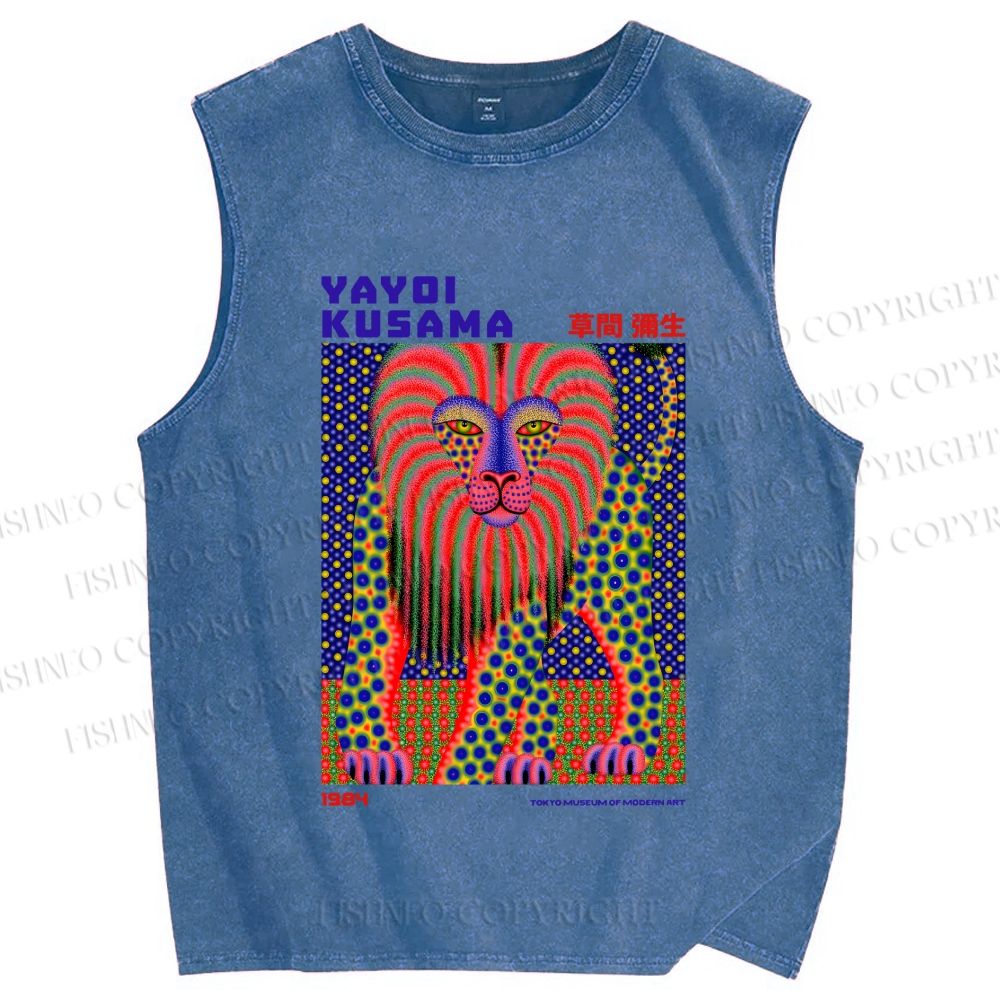 Unisex Yayoi Kusama Funny Lion Printed Washed Tank Top