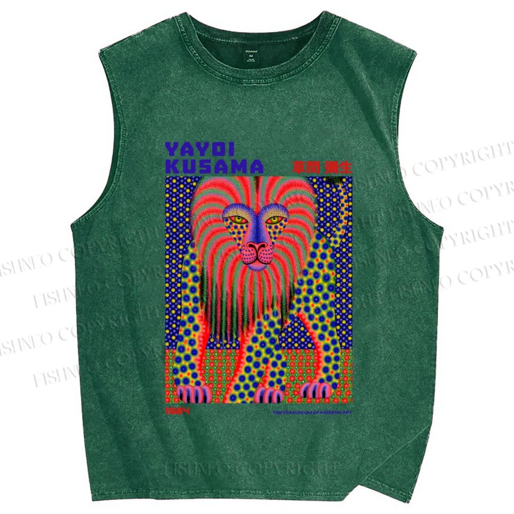 Unisex Yayoi Kusama Funny Lion Printed Washed Tank Top