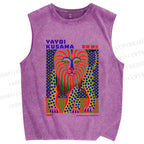 Unisex Yayoi Kusama Funny Lion Printed Washed Tank Top