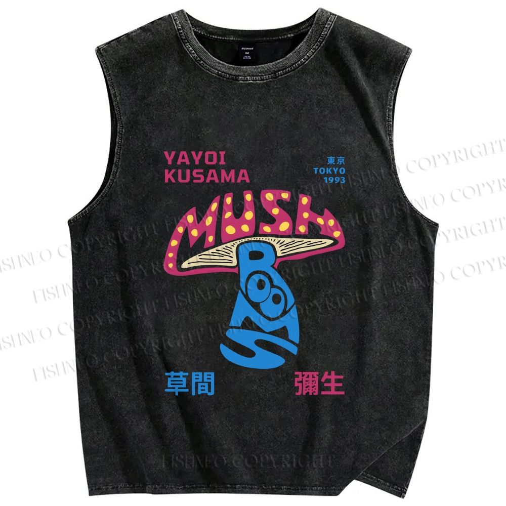 Unisex Yayoi Kusama Giant Mushroom Printed Washed Tank Top