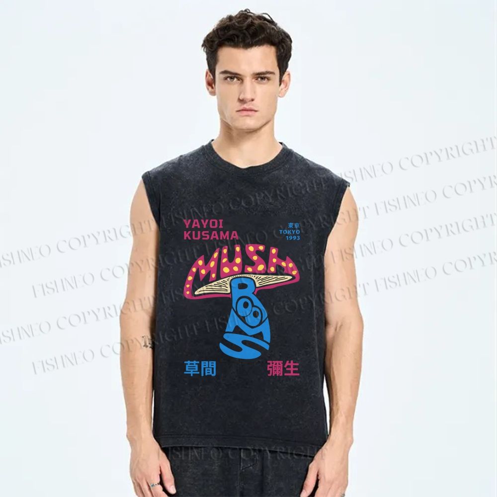 Unisex Yayoi Kusama Giant Mushroom Printed Washed Tank Top
