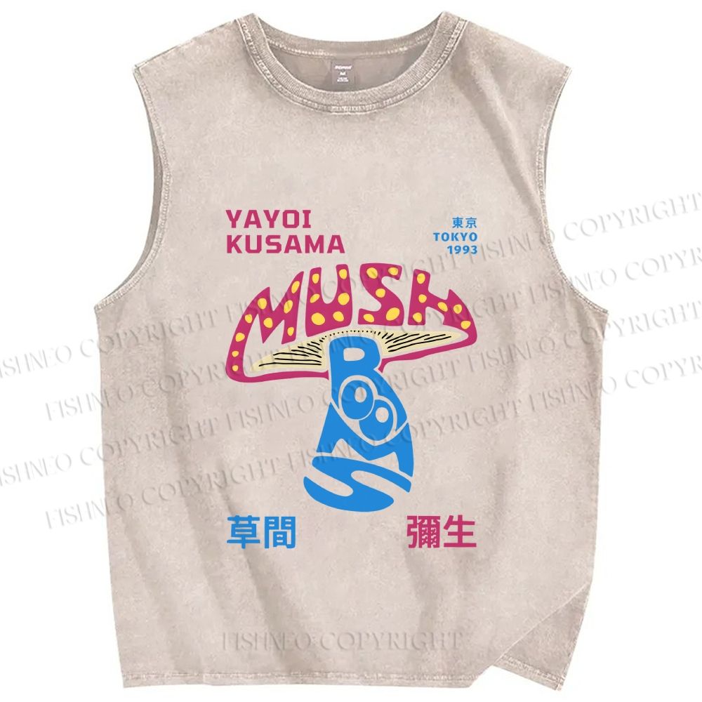 Unisex Yayoi Kusama Giant Mushroom Printed Washed Tank Top