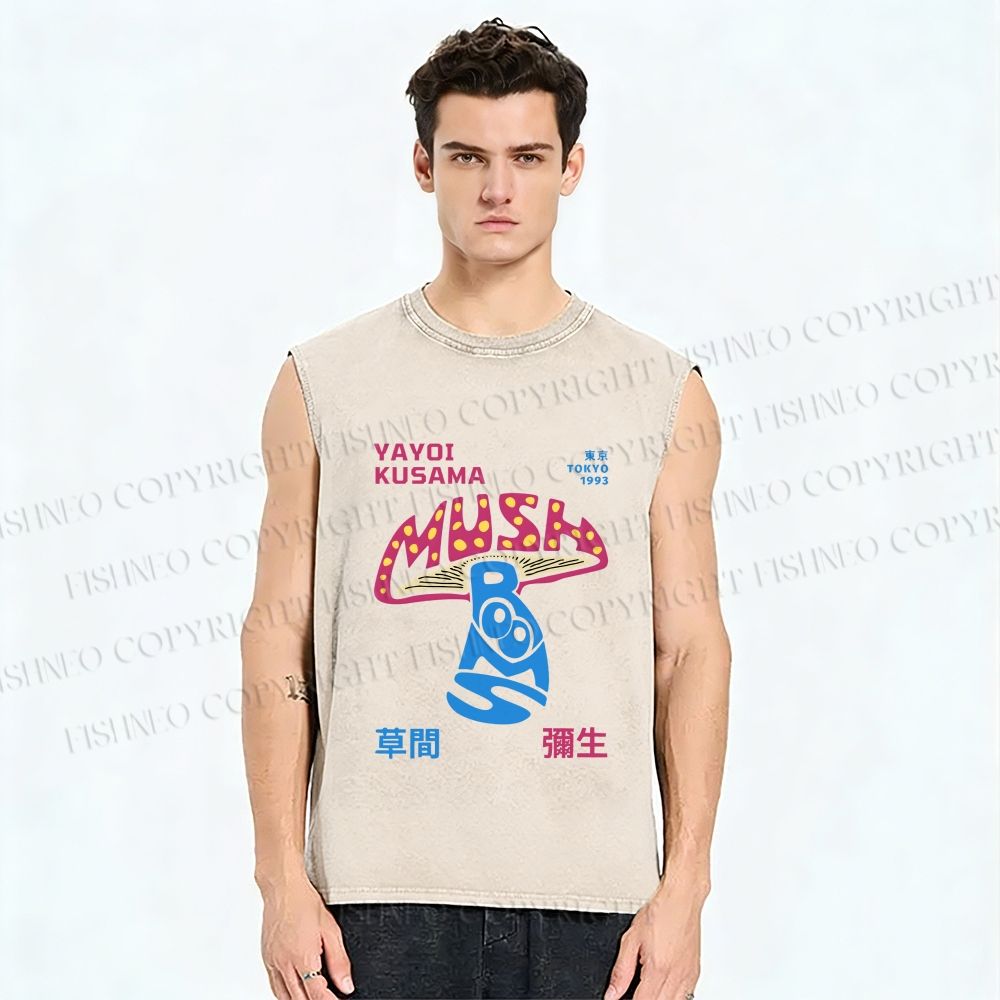 Unisex Yayoi Kusama Giant Mushroom Printed Washed Tank Top
