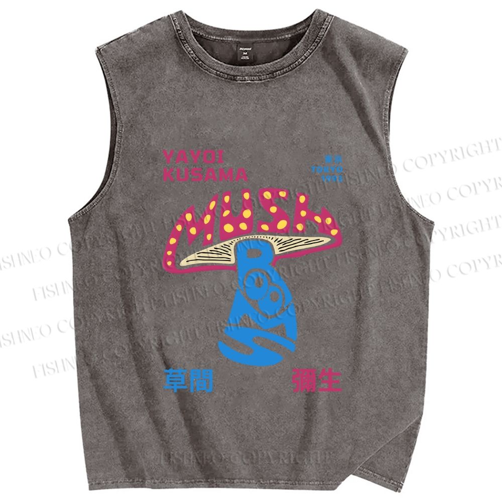 Unisex Yayoi Kusama Giant Mushroom Printed Washed Tank Top