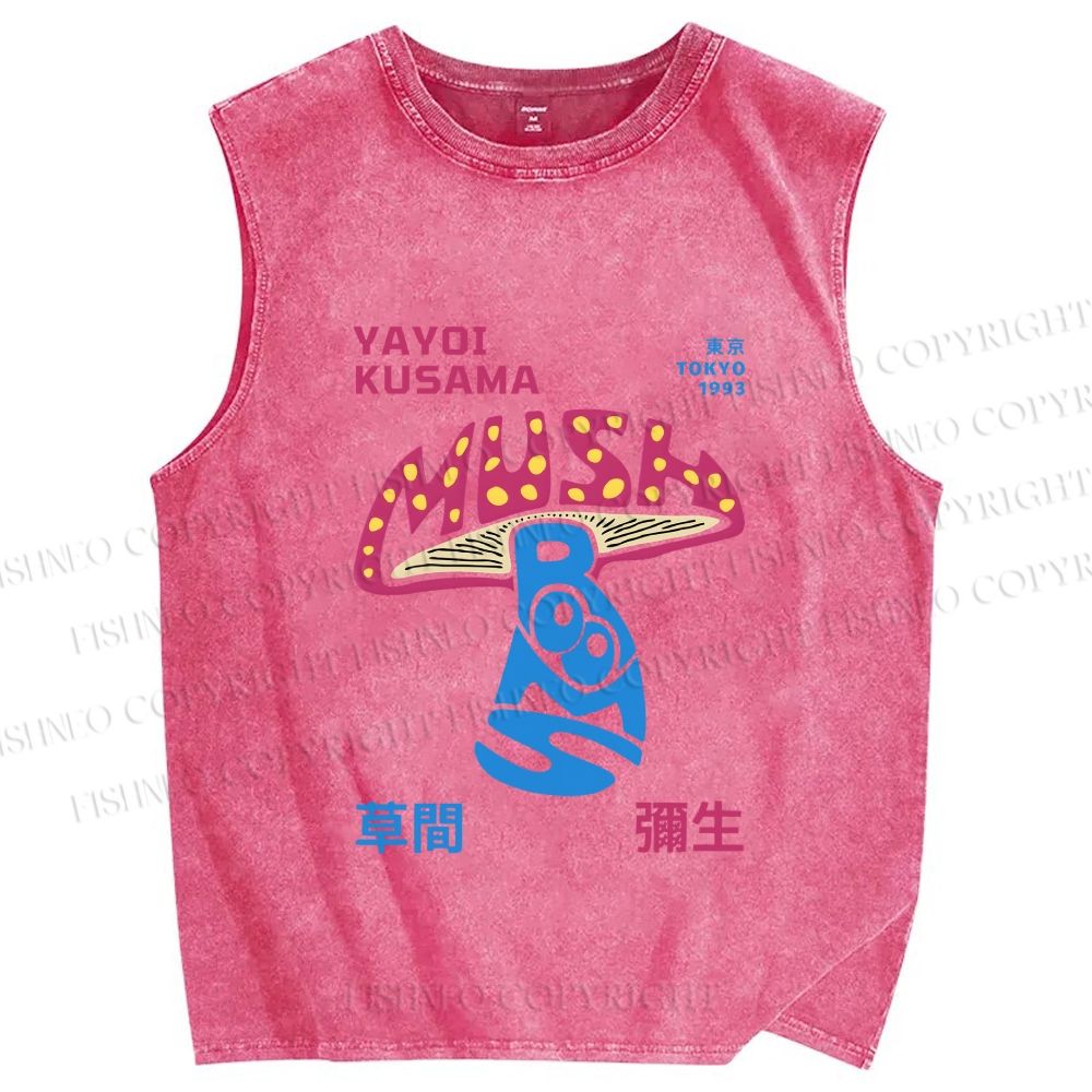 Unisex Yayoi Kusama Giant Mushroom Printed Washed Tank Top