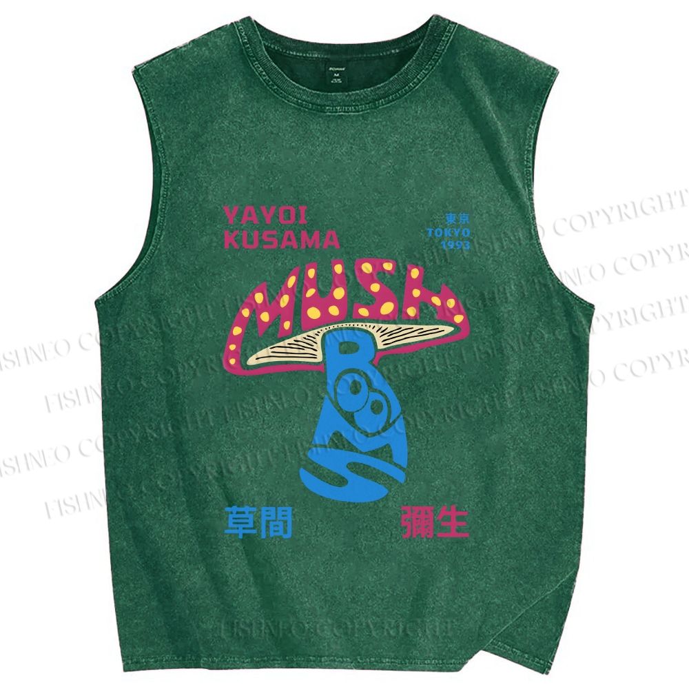 Unisex Yayoi Kusama Giant Mushroom Printed Washed Tank Top