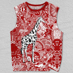 Unisex Giraffe in Red Graffiti Printed Tank Top