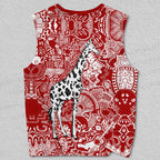 Unisex Giraffe in Red Graffiti Printed Tank Top