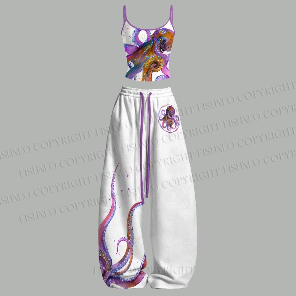 Purple Octopus Splashed with Ink Top & Elasticated Trousers Two-Piece Set