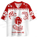 Luck Finds Me Cats Printed Jersey Shirts