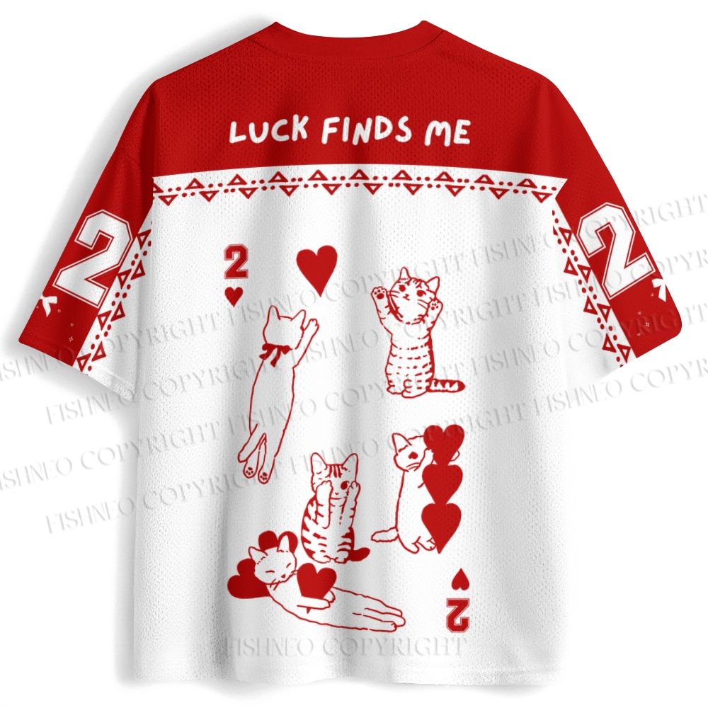 Luck Finds Me Cats Printed Jersey Shirts