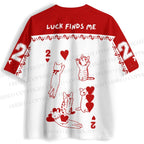Luck Finds Me Cats Printed Jersey Shirts