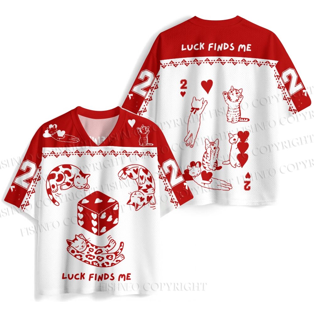 Luck Finds Me Cats Printed Jersey Shirts