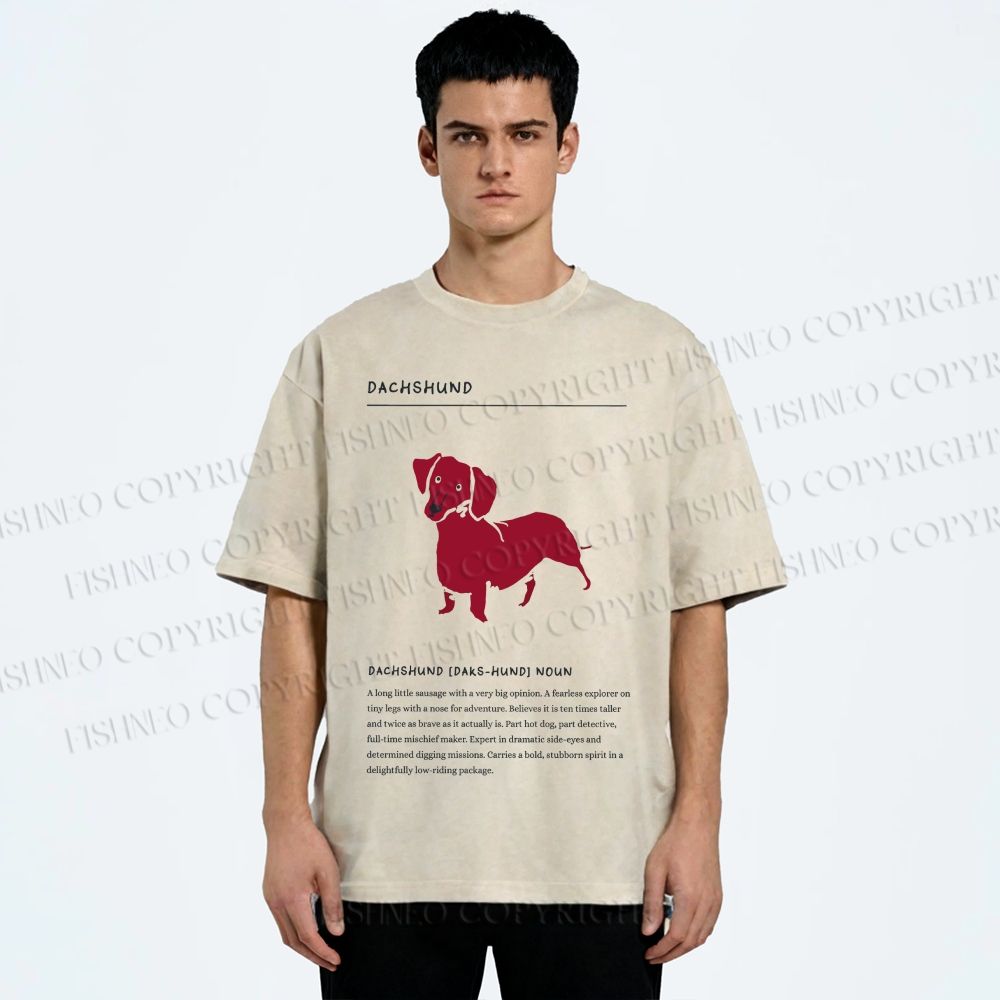 Unisex Dachshund Dog Printed Washed Tee