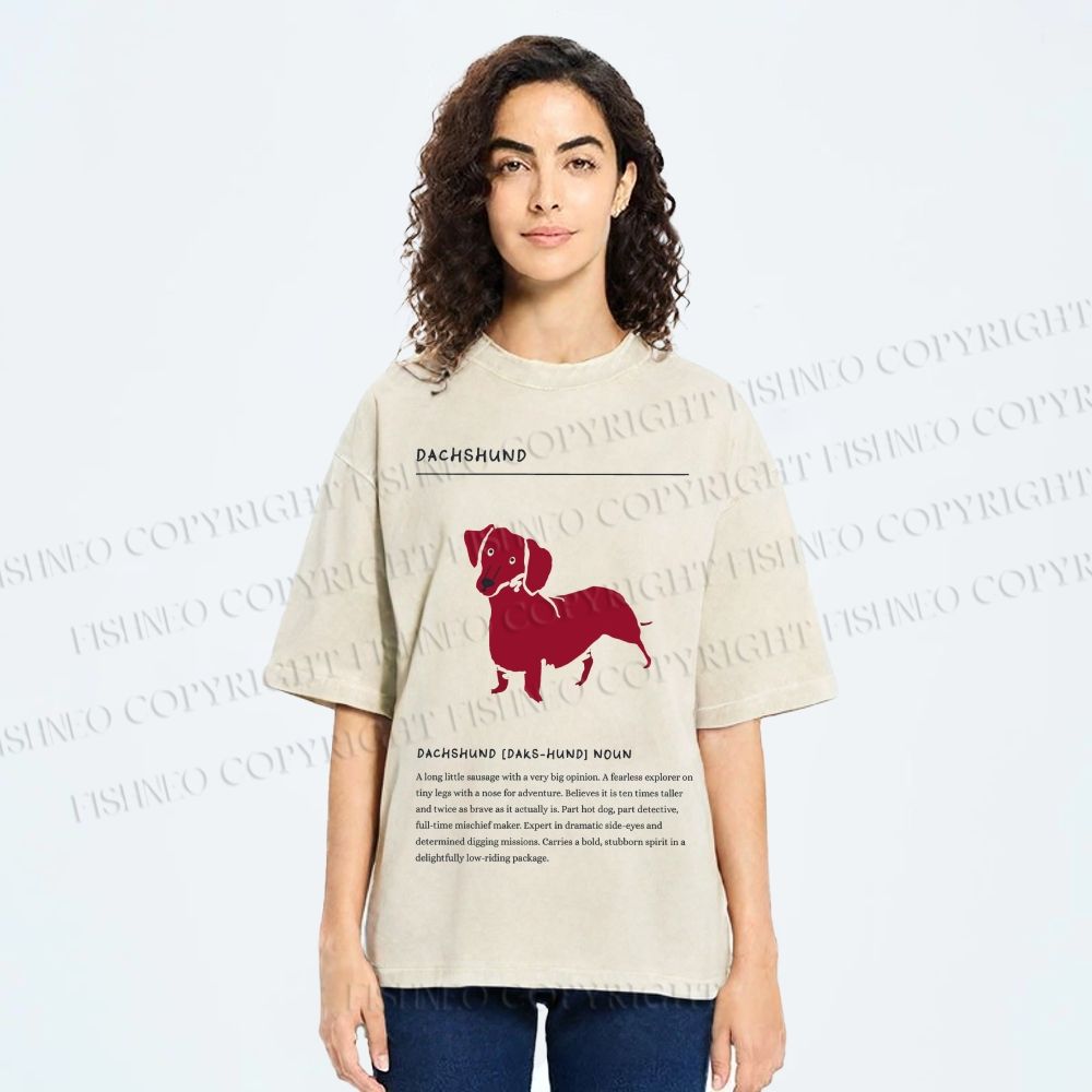 Unisex Dachshund Dog Printed Washed Tee