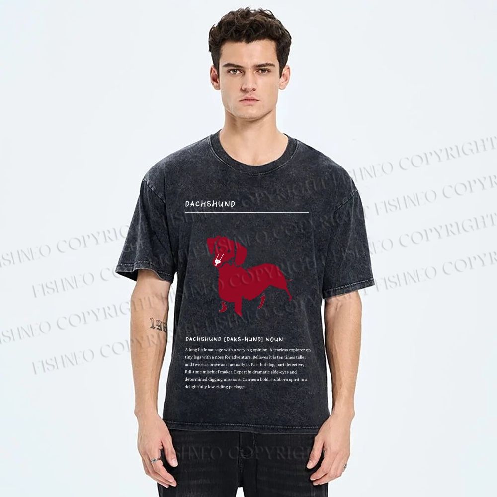 Unisex Dachshund Dog Printed Washed Tee
