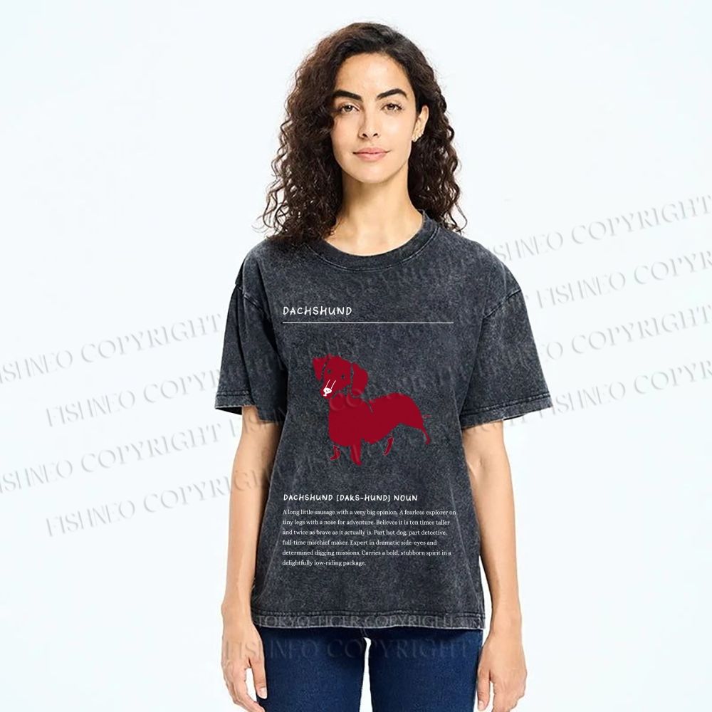 Unisex Dachshund Dog Printed Washed Tee