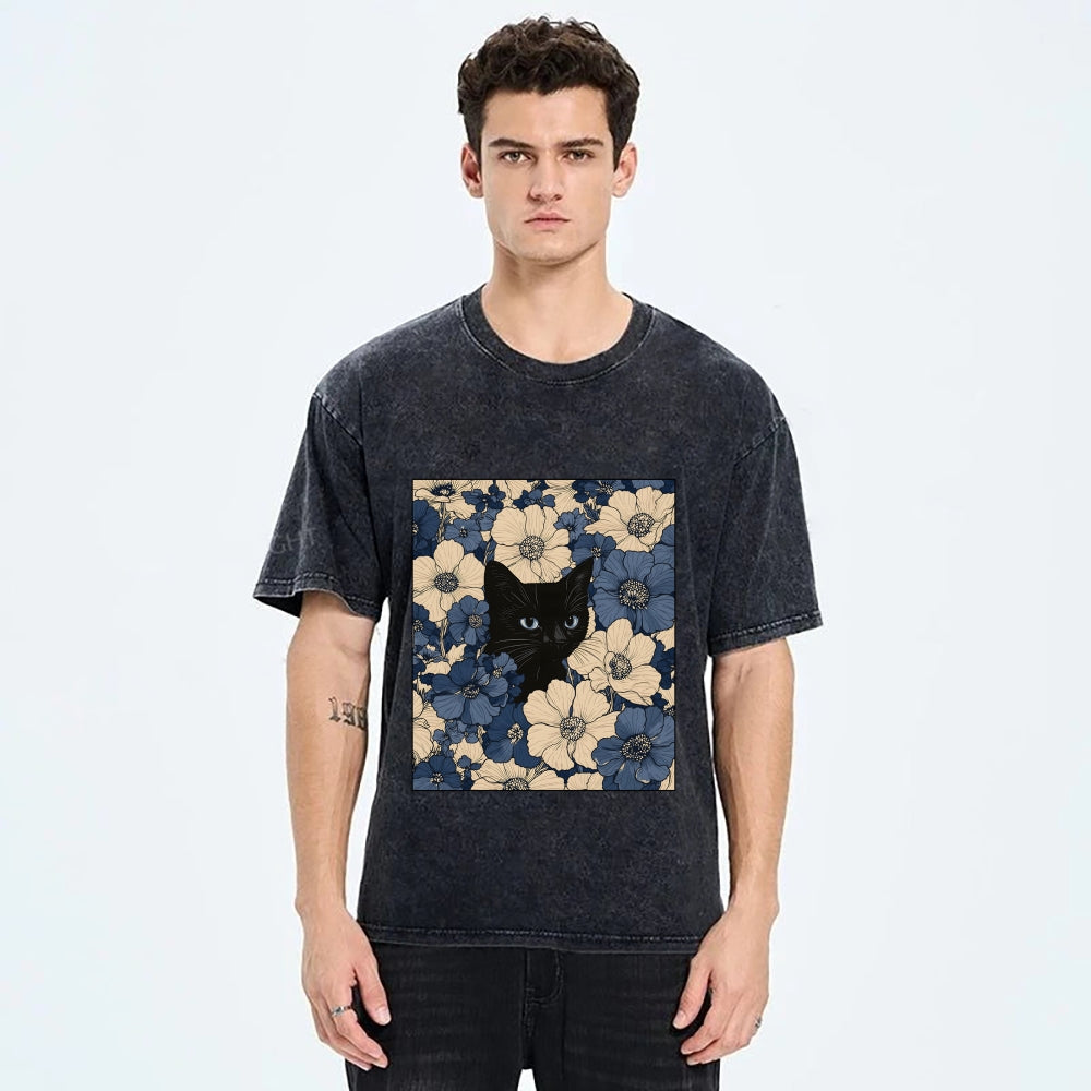 Cat In The Flowers Washed T-Shirt