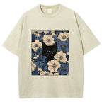 Cat In The Flowers Washed T-Shirt