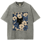 Cat In The Flowers Washed T-Shirt