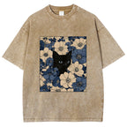 Cat In The Flowers Washed T-Shirt