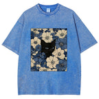 Cat In The Flowers Washed T-Shirt
