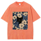 Cat In The Flowers Washed T-Shirt