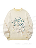 Unisex White Panther With Eyes Gradient Casual Sweater