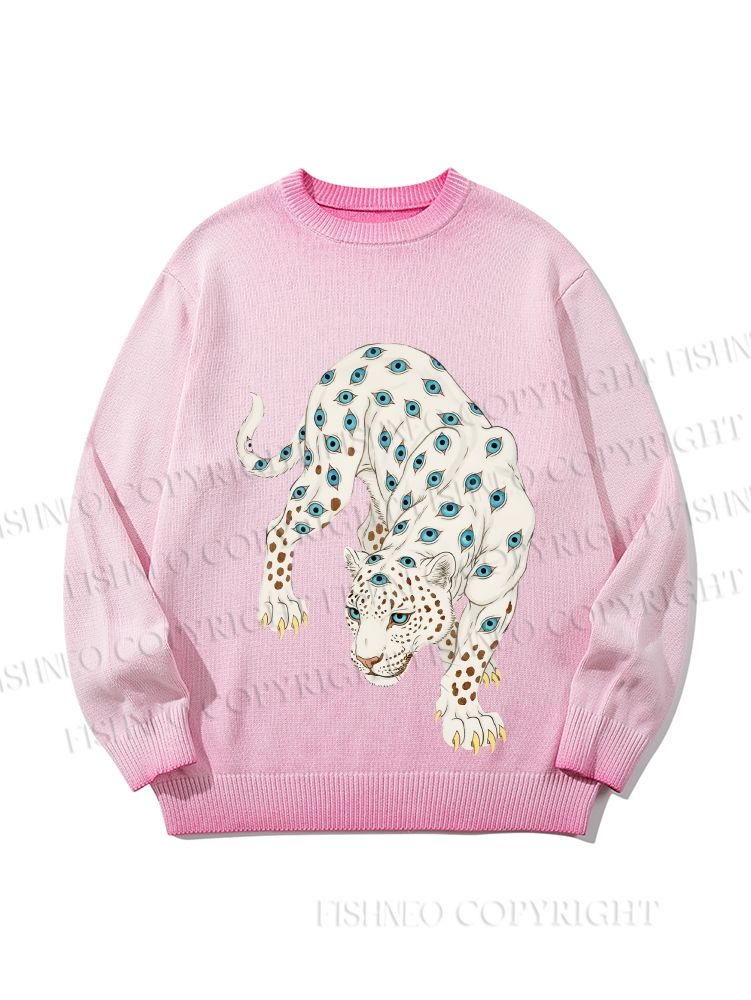 Unisex White Panther With Eyes Gradient Casual Sweater