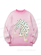 Unisex White Panther With Eyes Gradient Casual Sweater