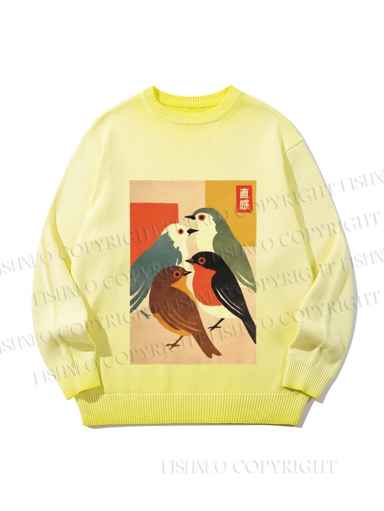 Unisex Vintage Birds Meeting Gradient Casual Sweater