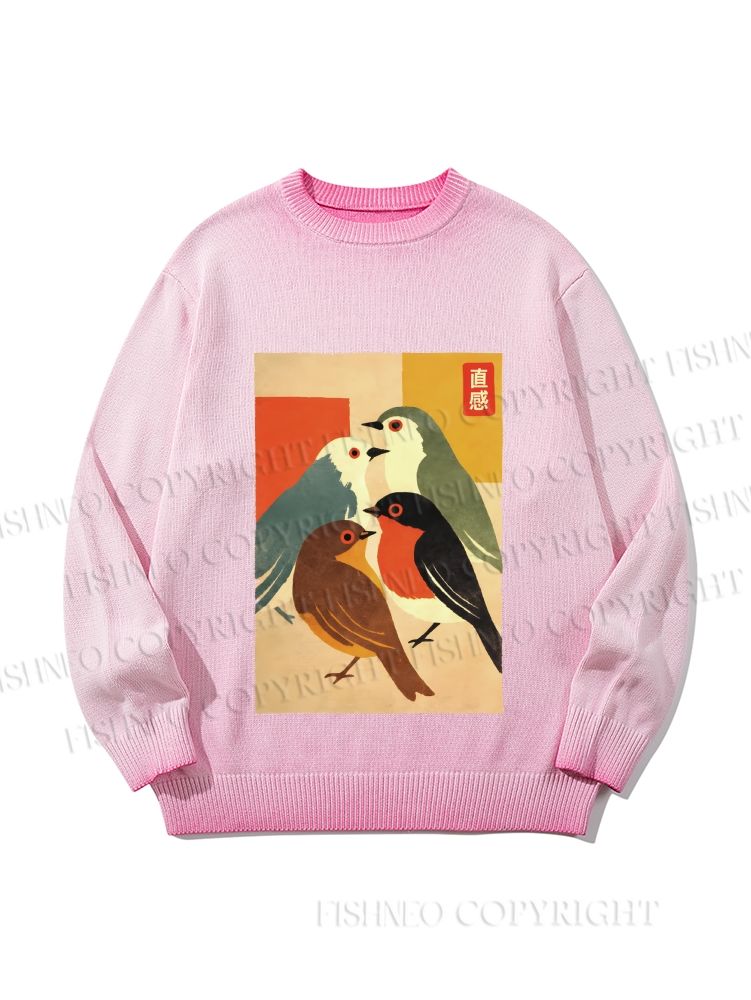 Unisex Vintage Birds Meeting Gradient Casual Sweater