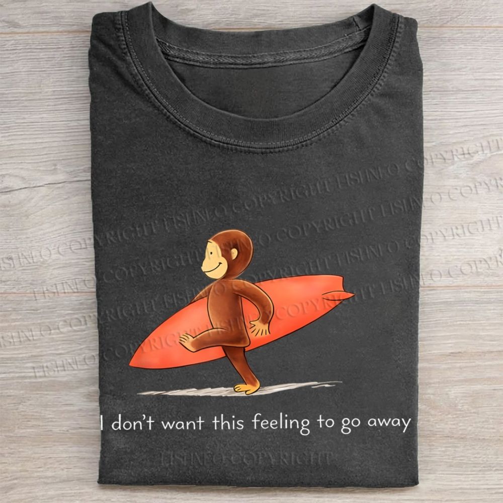 Funny Surf Monkey Graphic Washed Folded T-shirt