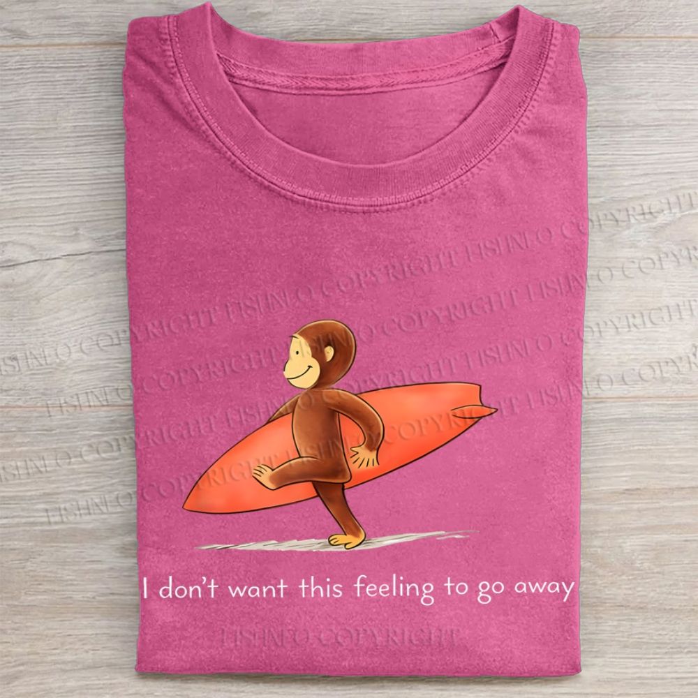 Funny Surf Monkey Graphic Washed Folded T-shirt