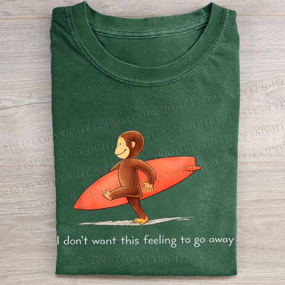 Funny Surf Monkey Graphic Washed Folded T-shirt