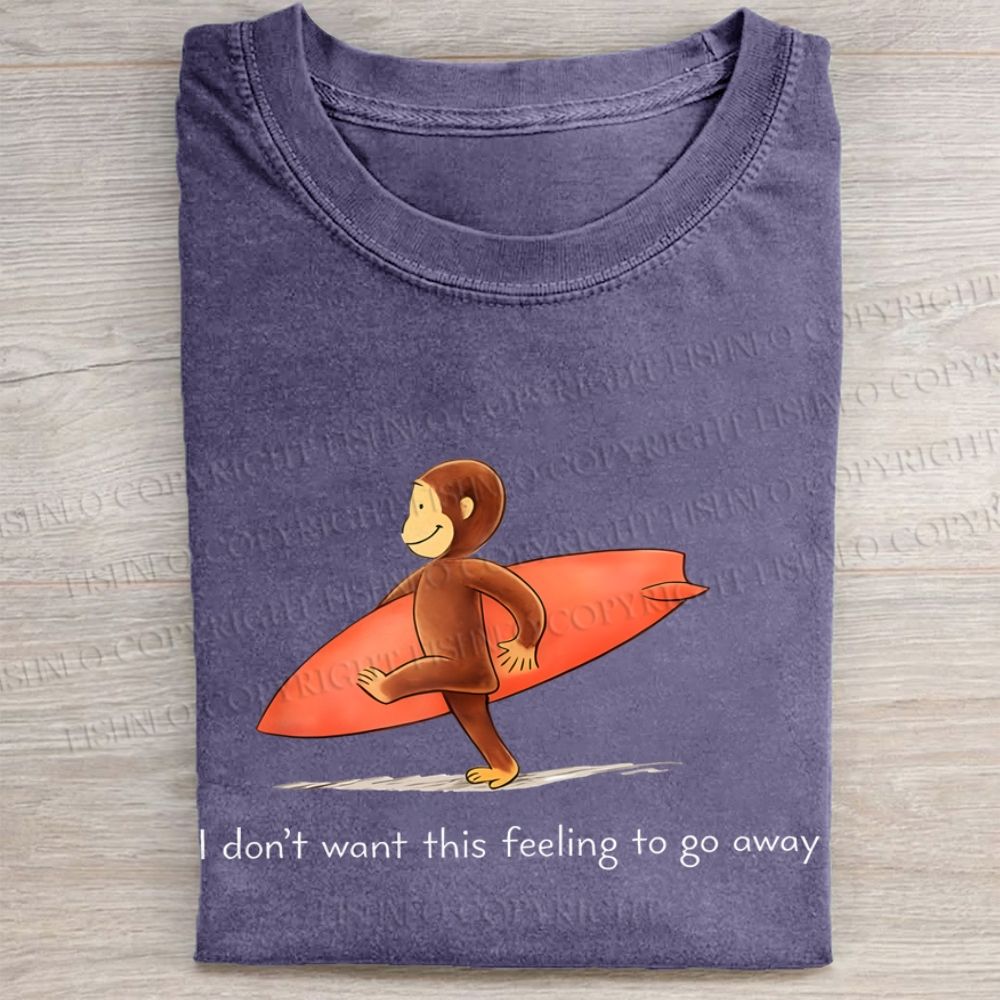 Funny Surf Monkey Graphic Washed Folded T-shirt