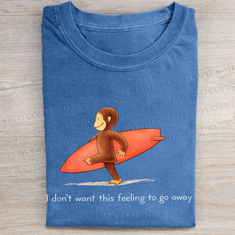 Funny Surf Monkey Graphic Washed Folded T-shirt