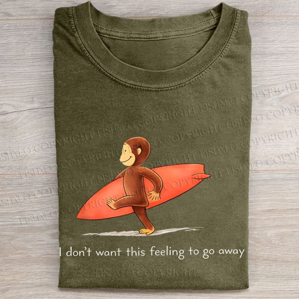 Funny Surf Monkey Graphic Washed Folded T-shirt