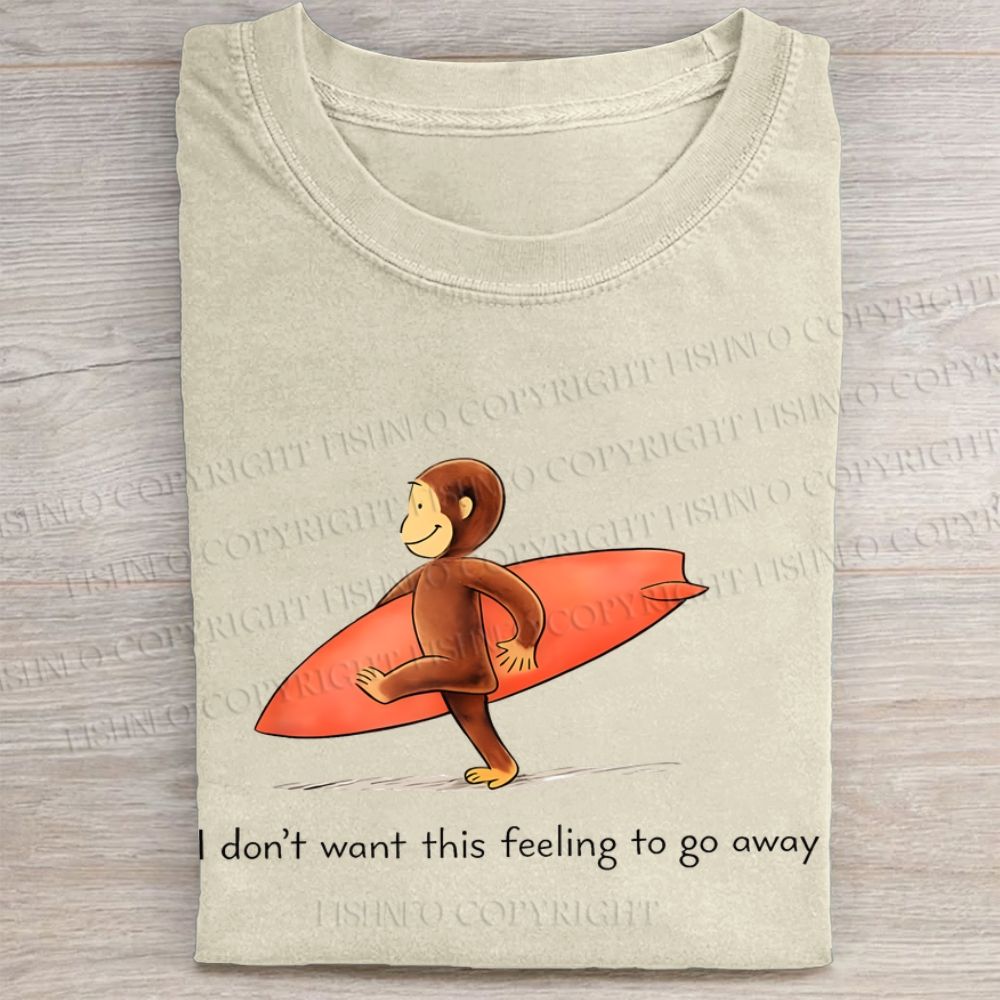 Funny Surf Monkey Graphic Washed Folded T-shirt