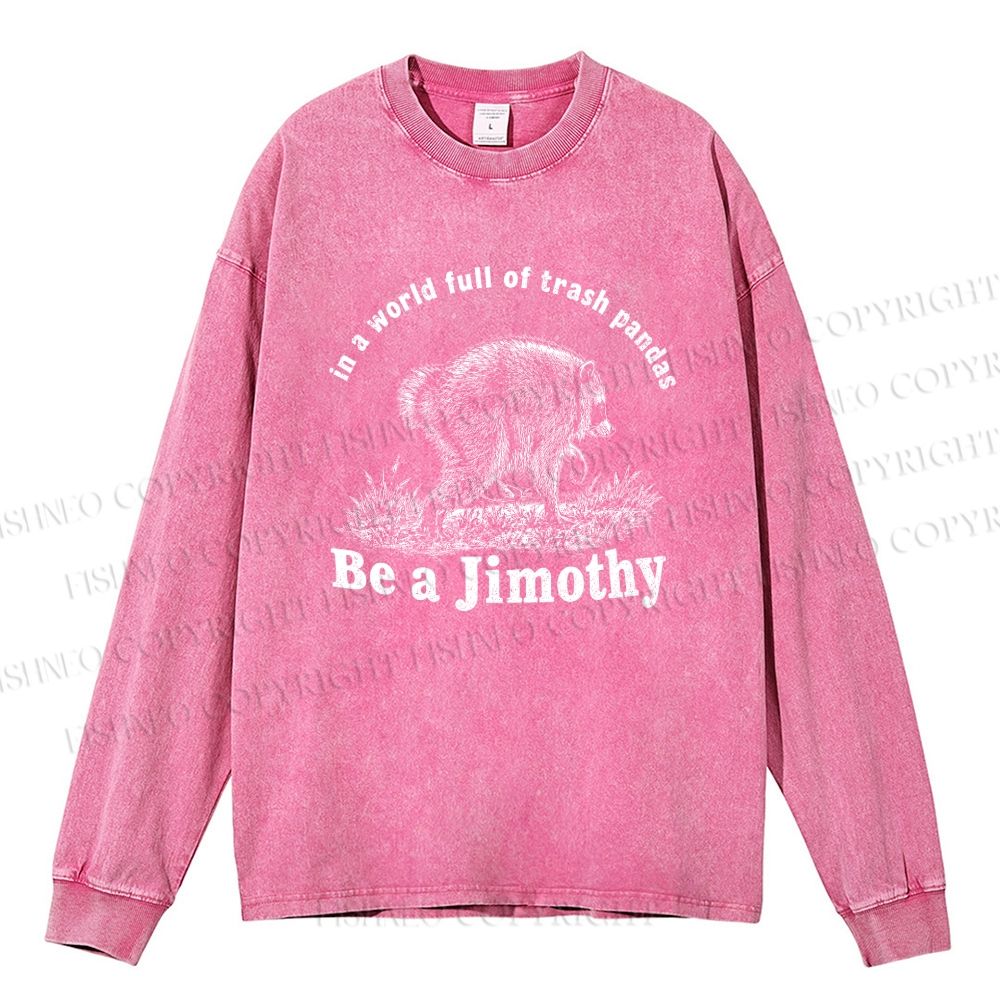 Unisex Casual Washed Be a Jimothy Raccoon Printed Long Sleeve T-shirt