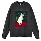 Unisex Casual Washed Yayoi Kusama Raccoon Printed Long Sleeve T-shirt