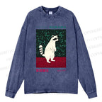 Unisex Casual Washed Yayoi Kusama Raccoon Printed Long Sleeve T-shirt