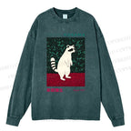 Unisex Casual Washed Yayoi Kusama Raccoon Printed Long Sleeve T-shirt