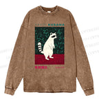 Unisex Casual Washed Yayoi Kusama Raccoon Printed Long Sleeve T-shirt
